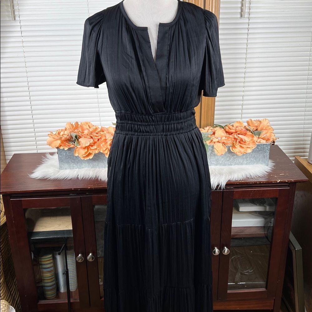 Anthropologie Somerset Black tiered Silky Maxi Dress Size Small - Picture 3 of 13